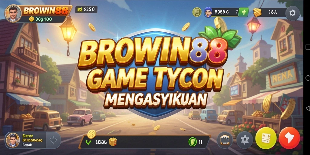Screenshot utama gameplay BROWIN88 menunjukkan aksi manajemen bisnis yang intens.