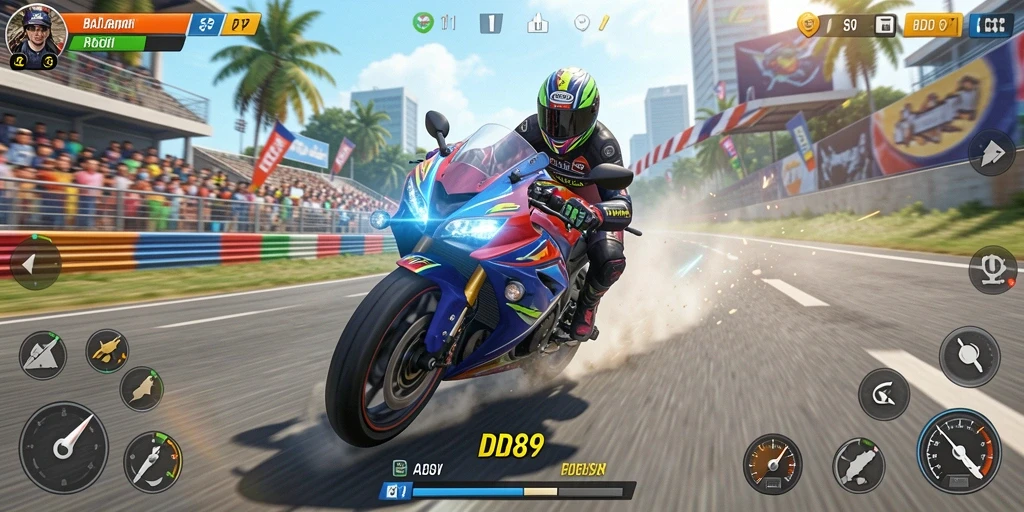 Gameplay seru balapan motor yang mendebarkan.
