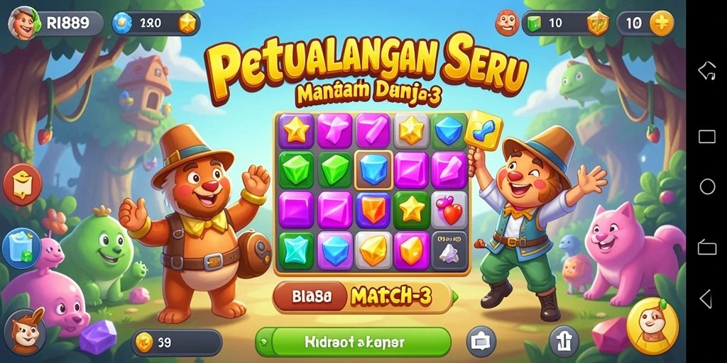 Tangkapan layar gameplay Match-3 RI889 yang penuh warna dan menarik.
